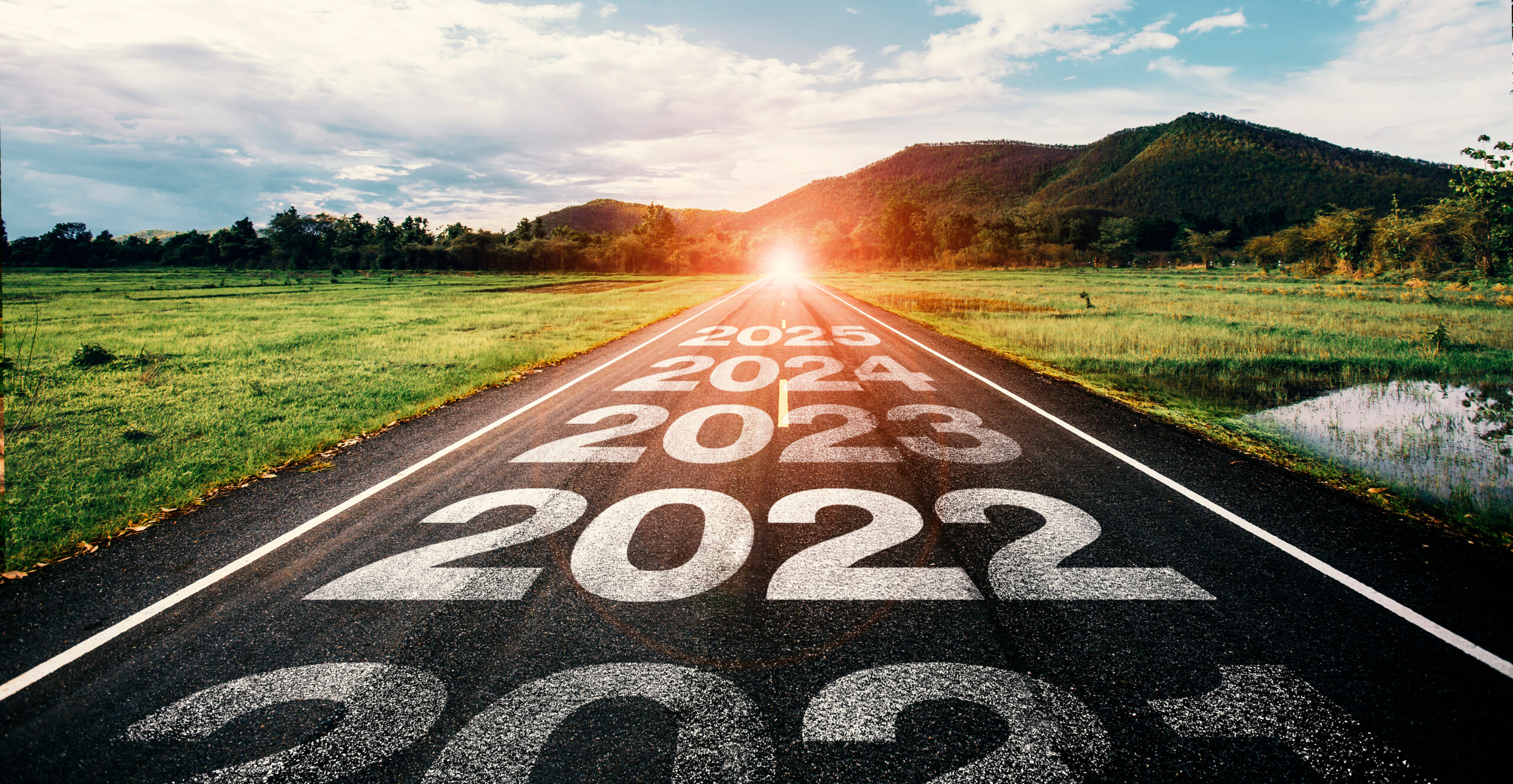 Image of future years written on a highway advancing in perspective from 2022 to 2025 and beyond.